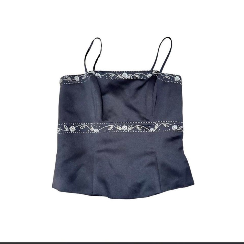 Vintage beaded black and silver corset lace up crop top